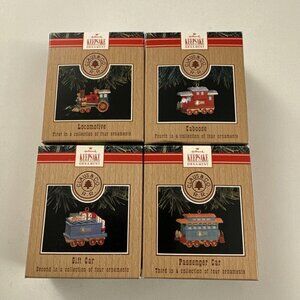 Lot of Four (4) 1991 Vintage Hallmark Christmas Train  Ornaments HM5